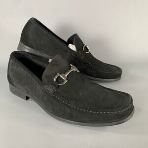 SALVATORE FERRAGAMO Size 11.5 Black Suede Horsebit Loafers
